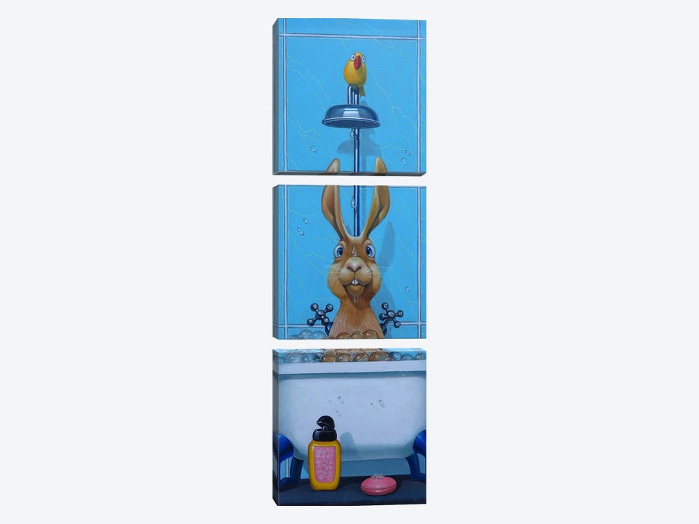 Brother Rabbit In Bath by Frank Warmerdam 3-piece Canvas Wall Art
