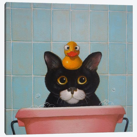 Cat In Bath Canvas Print #FWM51} by Frank Warmerdam Canvas Art Print