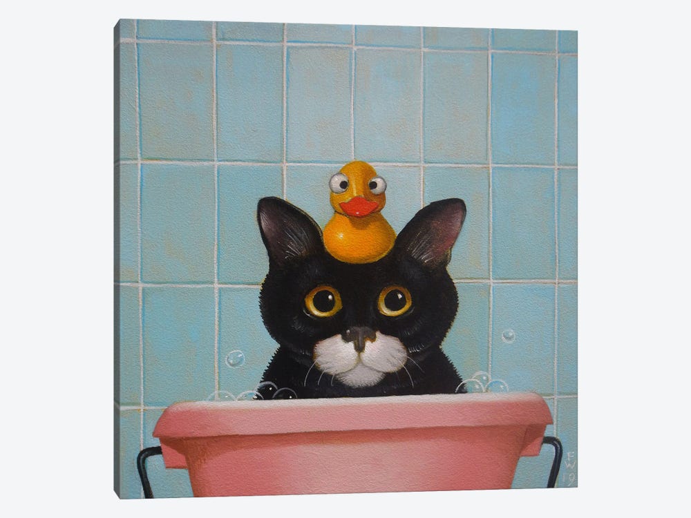 Cat In Bath by Frank Warmerdam 1-piece Canvas Art Print