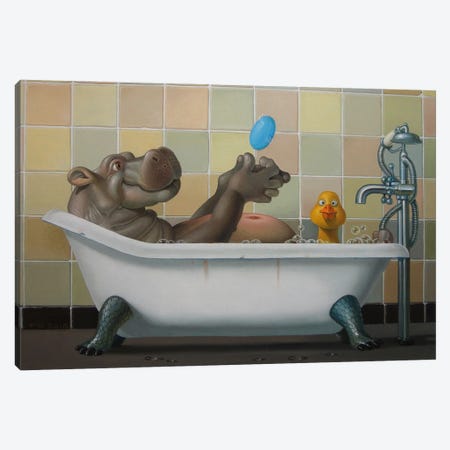 Hippo In Bath Canvas Print #FWM62} by Frank Warmerdam Canvas Wall Art
