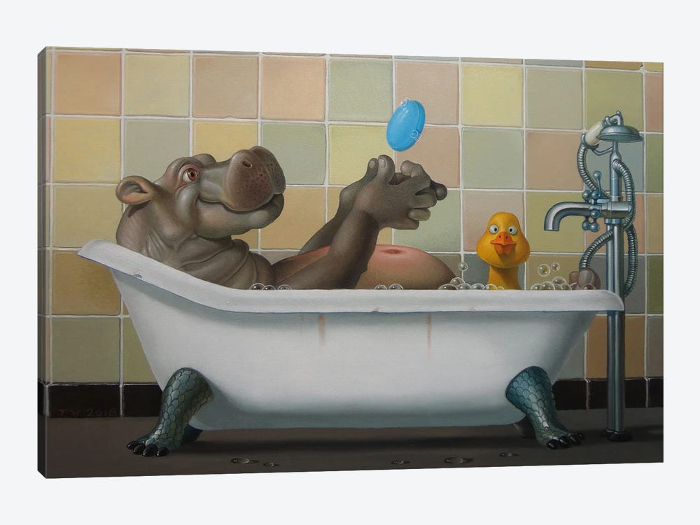 Hippo In Bath by Frank Warmerdam 1-piece Canvas Art Print