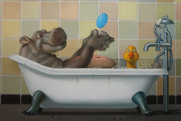 Hippopotamuses: Hippo In Bath by Frank Warmerdam