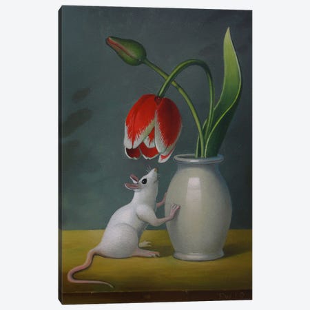 Mouse With Tulip Vase Canvas Print #FWM67} by Frank Warmerdam Art Print