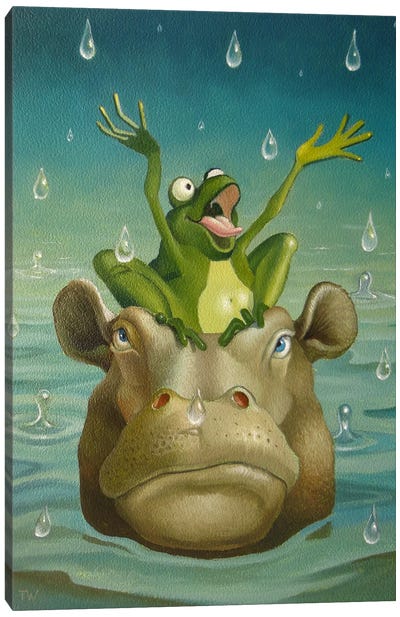 Singing In The Rain Canvas Art Print - Hippopotamus Art