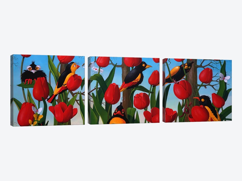 Birds In Spring by Frank Warmerdam 3-piece Canvas Wall Art