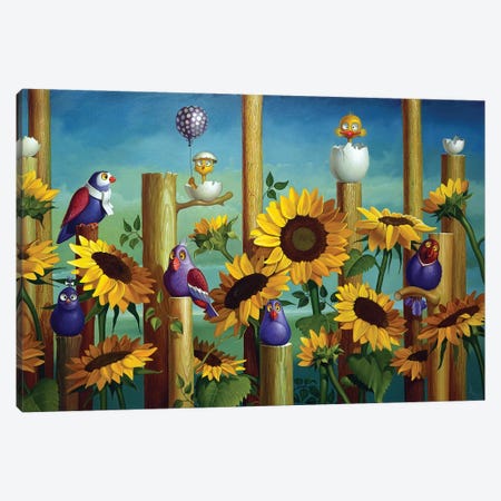 Birds And Sunflowers Canvas Print #FWM71} by Frank Warmerdam Art Print