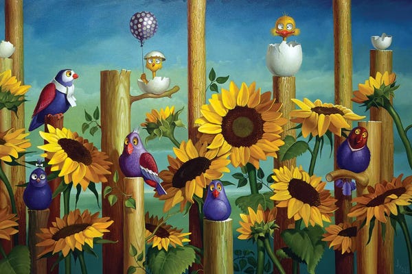 Fine Art Print: Birds And Sunflowers by Frank Warmerdam