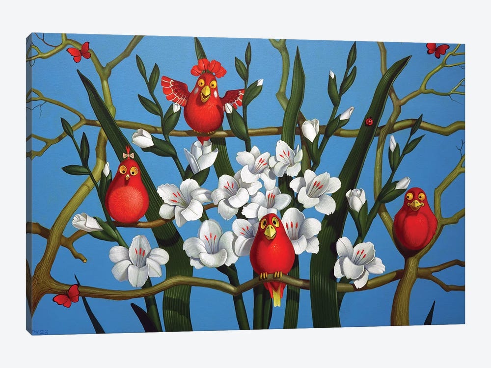 Birds Red White And Blue by Frank Warmerdam 1-piece Canvas Print