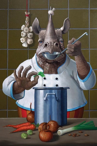 The Rhino Cook by Frank Warmerdam metal wall art