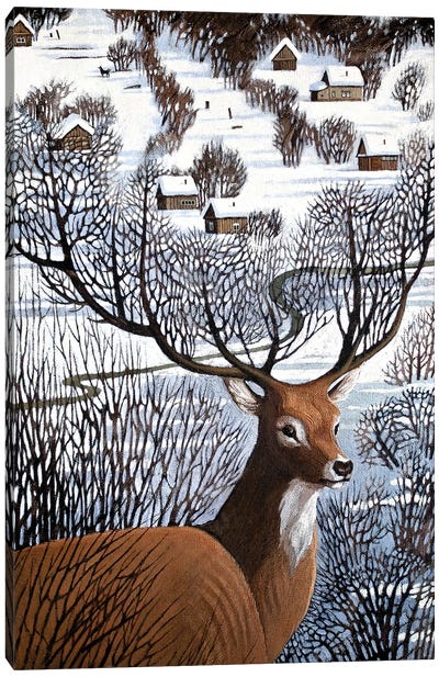 Long Winter in Antler Hills Canvas Art Print - Foxy & Paper
