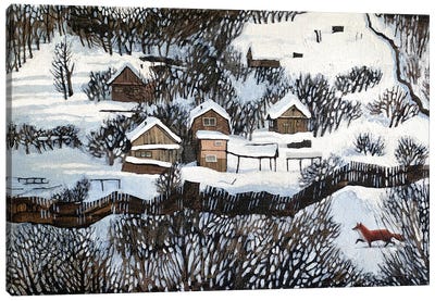 Mr. Fox's Silent Walk Canvas Art Print - Rustic Winter