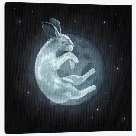 Rabbit Moon Canvas Print #FXP19} by Foxy & Paper Canvas Wall Art