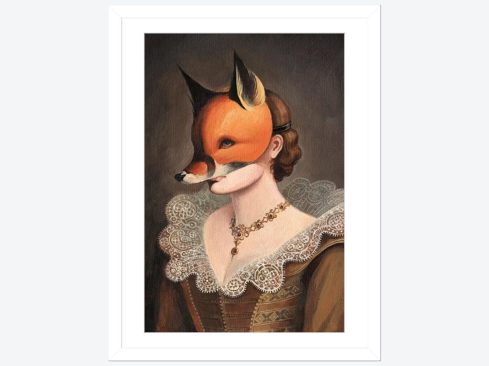 Woman in a Fox Mask Canvas Wall Art by Foxy & Paper