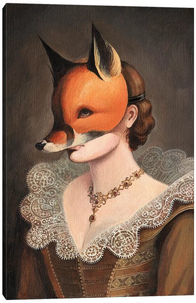 Woman in a Fox Mask Canvas Art Print - Fox Art