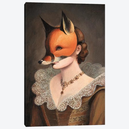Woman in a Fox Mask Canvas Print #FXP25} by Foxy & Paper Canvas Wall Art
