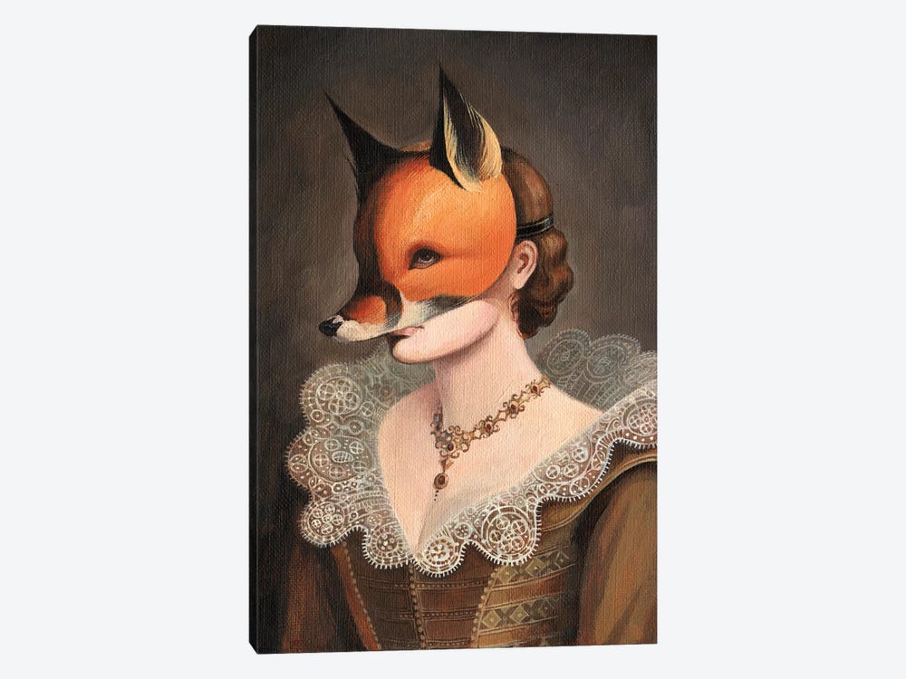 iCanvas Woman in A Fox Mask Art by Foxy & Paper Canvas Art Wall Decor ( Animals > Wildlife > Foxes art) - 18x12 in