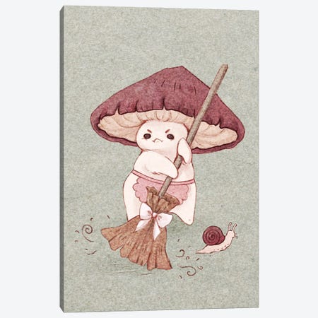 Angy Mushroom Does Not Like To Clean Canvas Print #FYA12} by Fairydrop Art Canvas Art