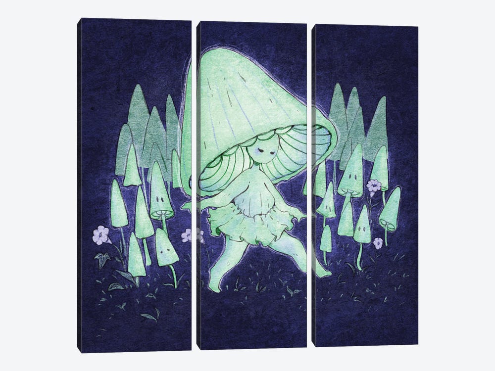 Bioluminescent Mushrooms by Fairydrop Art 3-piece Canvas Print
