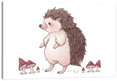 Cute Hedgehog Canvas Art Print - Mushroom Art