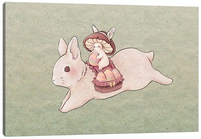 Easter Mushroom And Bunny Canvas Art Print - Mushroom Art