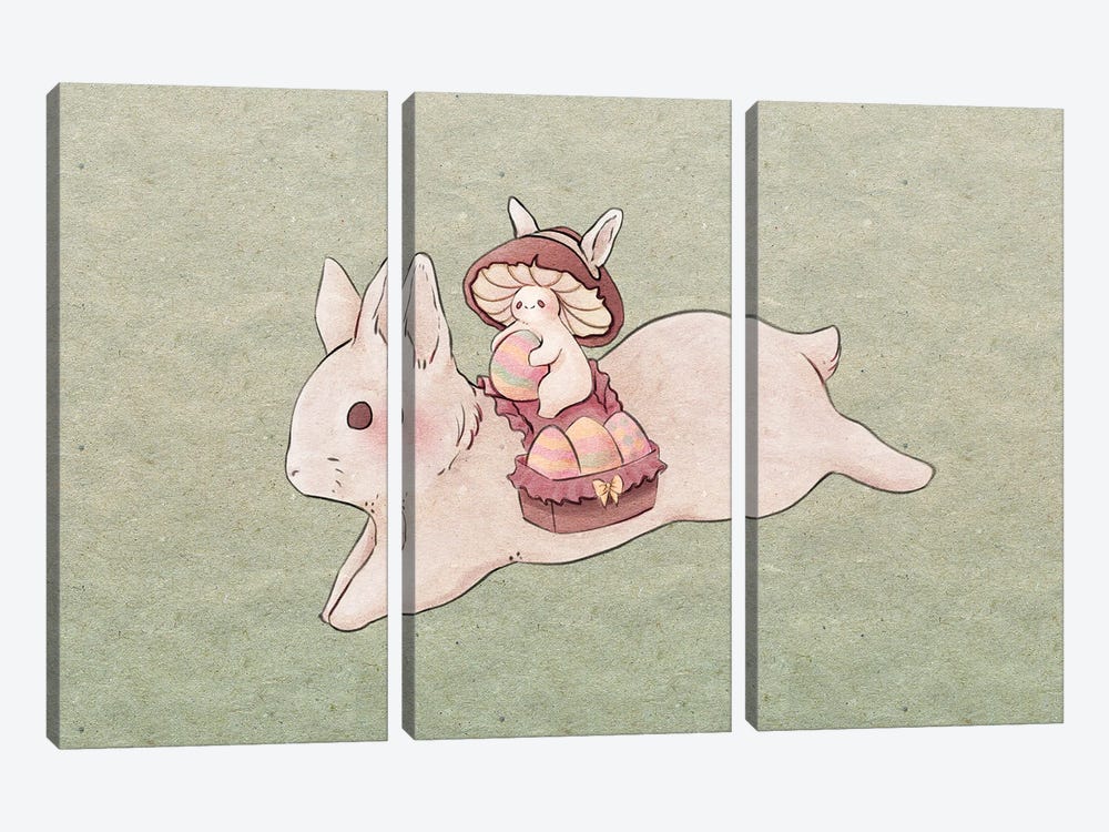 Easter Mushroom And Bunny by Fairydrop Art 3-piece Art Print