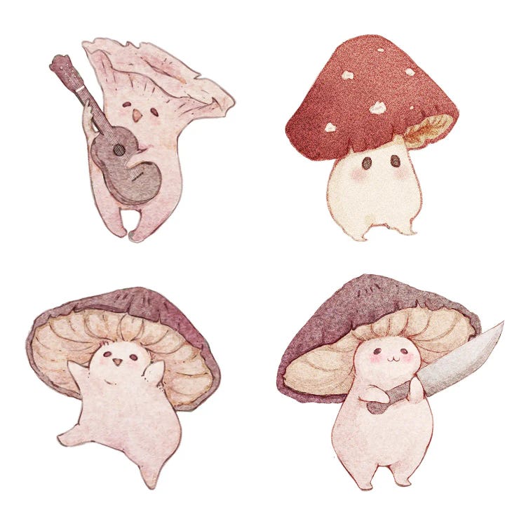 Four Cute Mushroom Friends