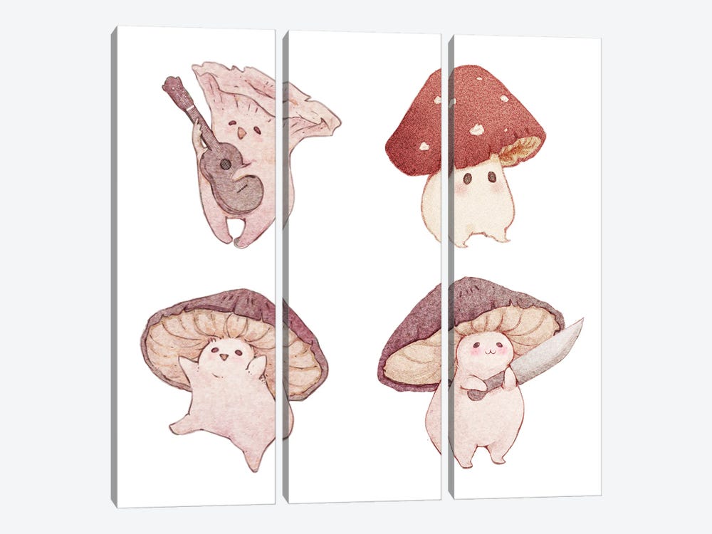 Four Cute Mushroom Friends by Fairydrop Art 3-piece Canvas Wall Art