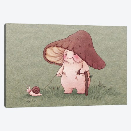 Elderly Mushroom Walking Pet Snail Canvas Print #FYA2} by Fairydrop Art Canvas Art Print
