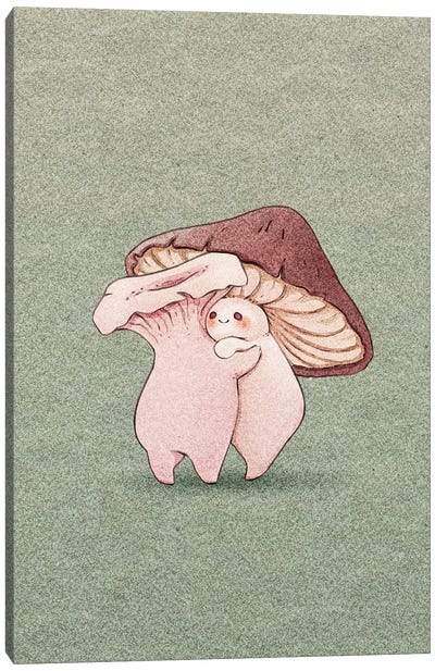 Friendly Mushroom Hug Canvas Art Print - Mushroom Art