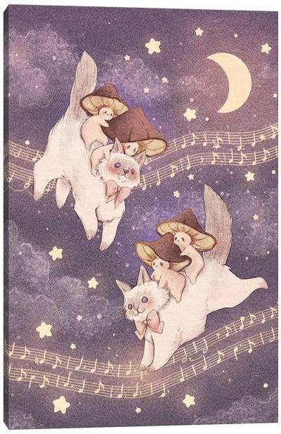 Starlit Cat Adventure Canvas Art Print - Fairydrop Art