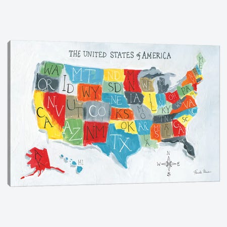 US Map Canvas Print #FZA122} by Farida Zaman Canvas Art Print