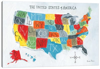 US Map Canvas Art Print - Kids Map Art