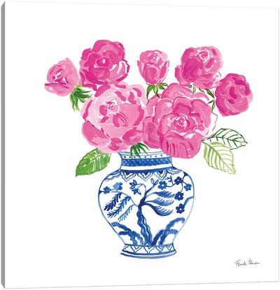 Chinoiserie Roses on White I Canvas Art Print - Asian Décor