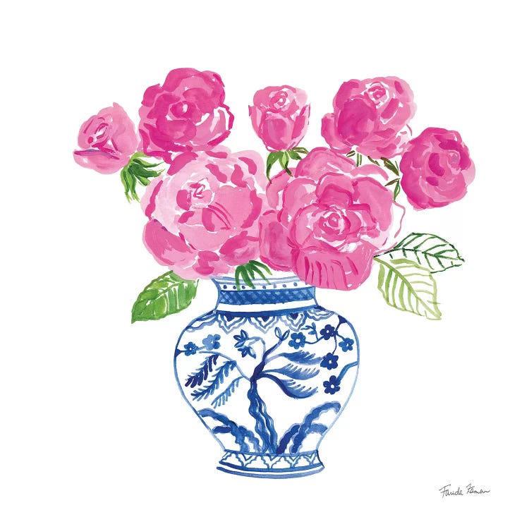 Chinoiserie Roses on White I