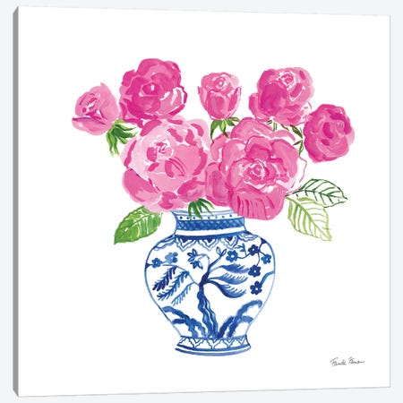 Chinoiserie Roses on White I Canvas Print #FZA155} by Farida Zaman Canvas Art Print