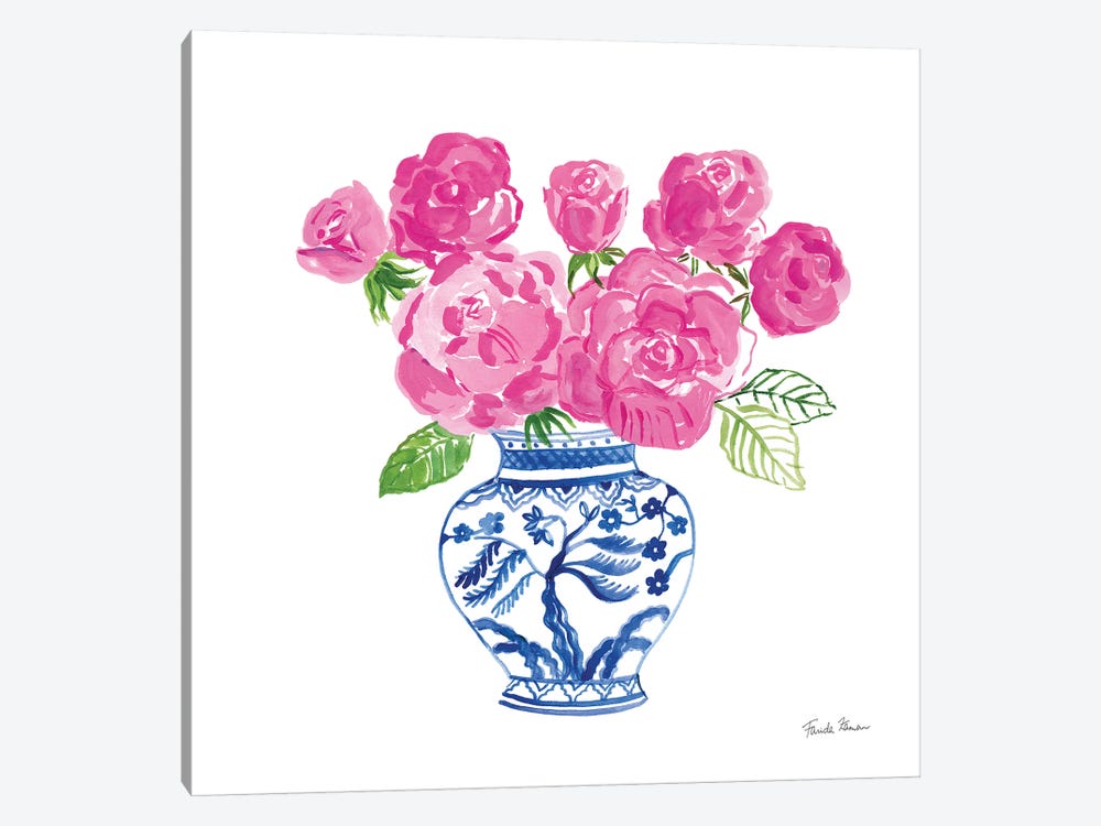 Chinoiserie Roses on White I by Farida Zaman 1-piece Canvas Art Print