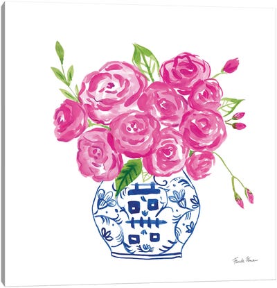 Chinoiserie Roses on White II Canvas Art Print - Chinese Décor
