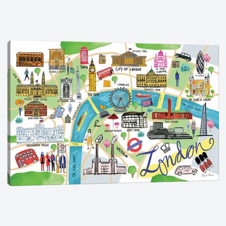 London Map Canvas Print #FZA242} by Farida Zaman Canvas Wall Art