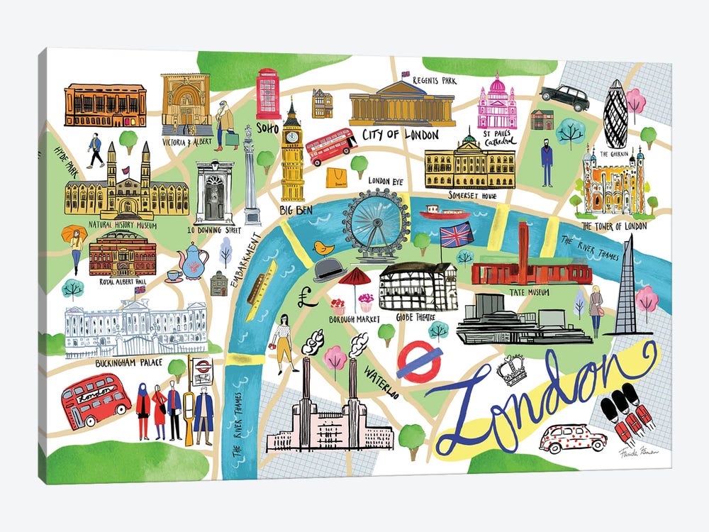 London Map by Farida Zaman 1-piece Canvas Print