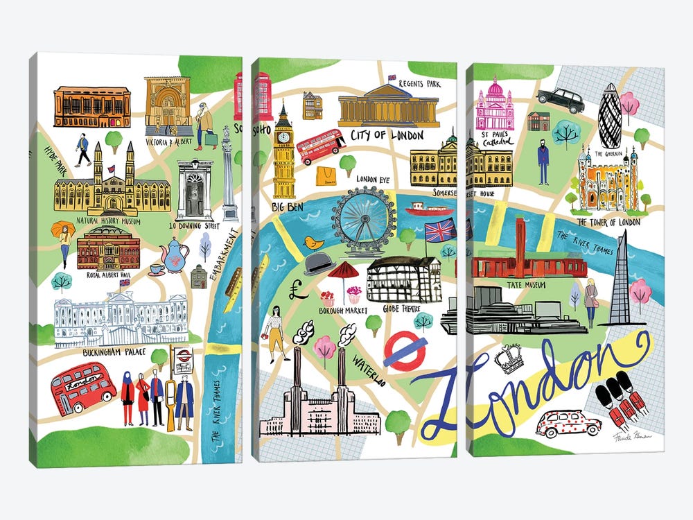 London Map by Farida Zaman 3-piece Art Print