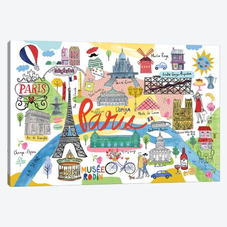 Paris Map Canvas Print #FZA244} by Farida Zaman Art Print