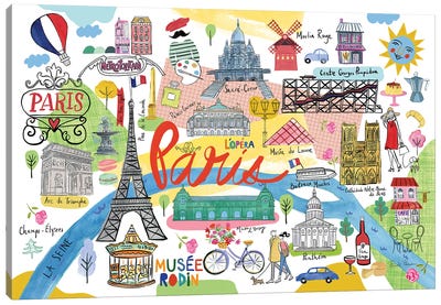 Paris Map Canvas Art Print - Farida Zaman