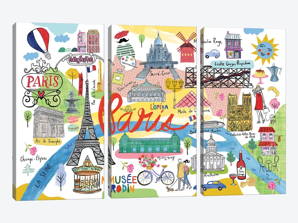 Paris Map by Farida Zaman 3-piece Art Print