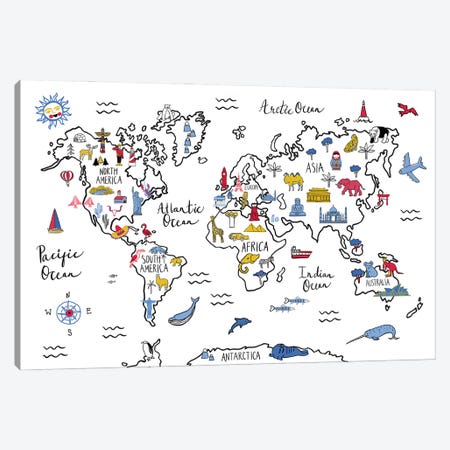 World Map Canvas Print #FZA245} by Farida Zaman Canvas Print