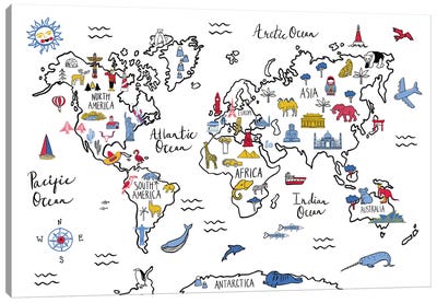 World Map Canvas Art Print - Farida Zaman