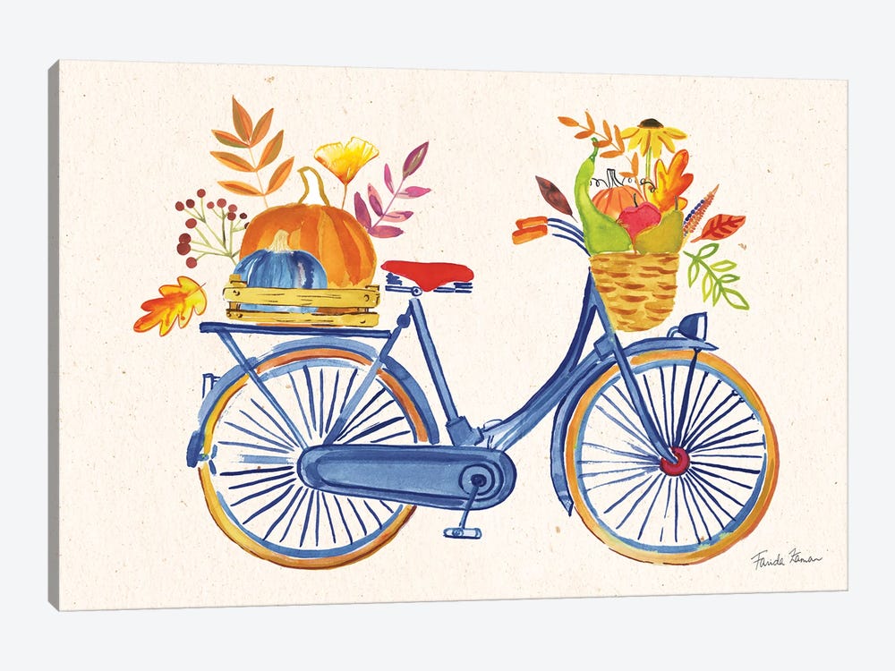 Autumn Harvest I (Navy Bicycle) by Farida Zaman 1-piece Canvas Print