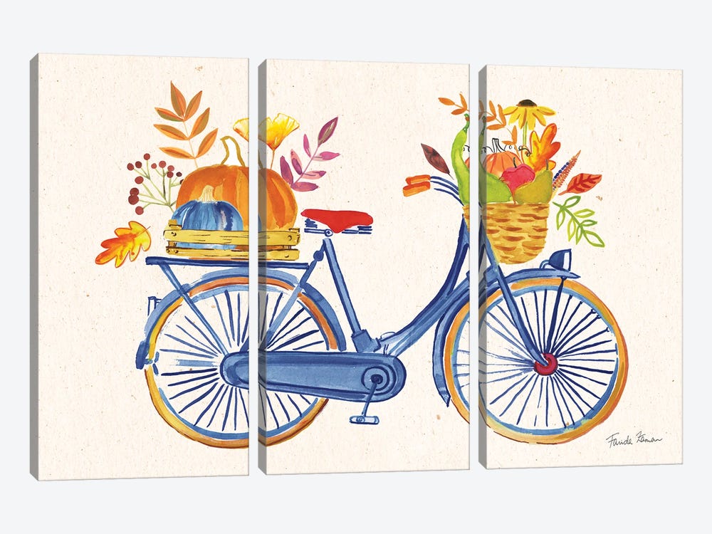Autumn Harvest I (Navy Bicycle) by Farida Zaman 3-piece Canvas Art Print