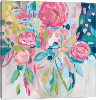 Summer Pink Floral Canvas Art Print - Abstract Floral & Botanical Art