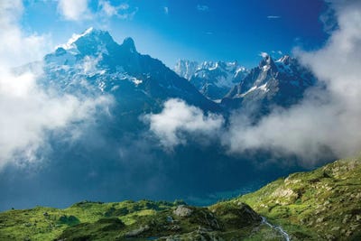 Aiguille Verte Rises Above The Clouds Of The Chamonix Valley, French Alps, France by Gareth McCormack framed canvas print