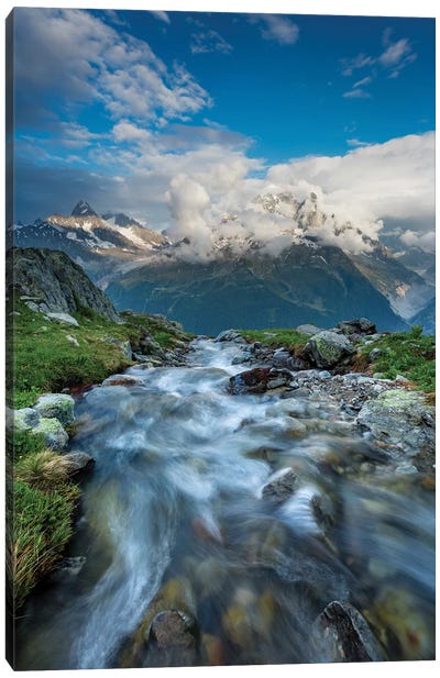 Alpine Stream Beneath The Aiguille Verte I, Chamonix Valley, French Alps, France Canvas Art Print - Gareth McCormack